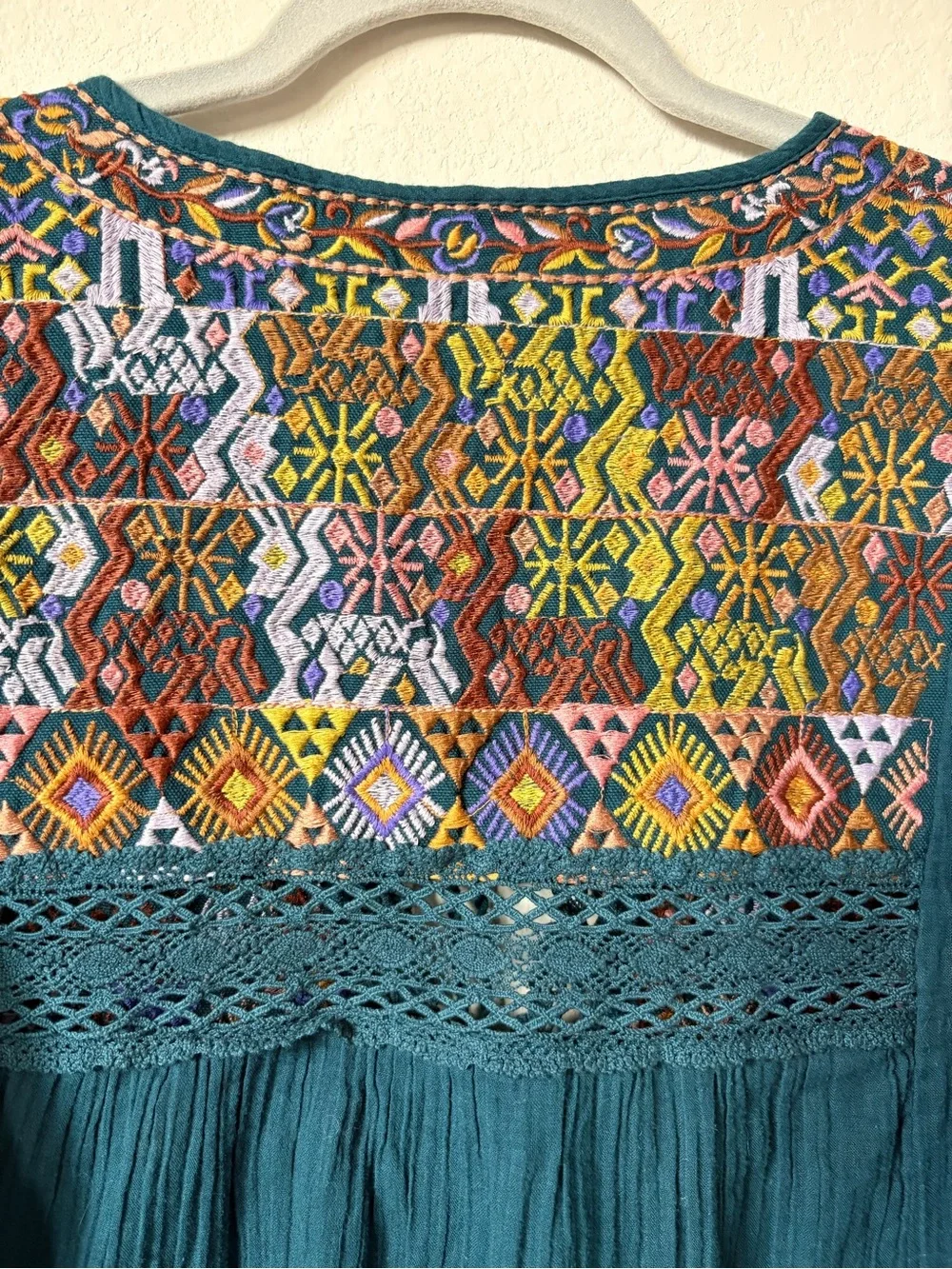 Free People Boho Embroidered Teal Sleeveless Peasant Top size small